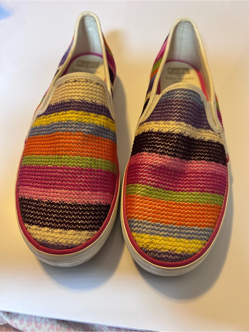 kate spade Multicolor Striped Slip-On Sneakers - Pink/Orange/Green/Yellow/Purple